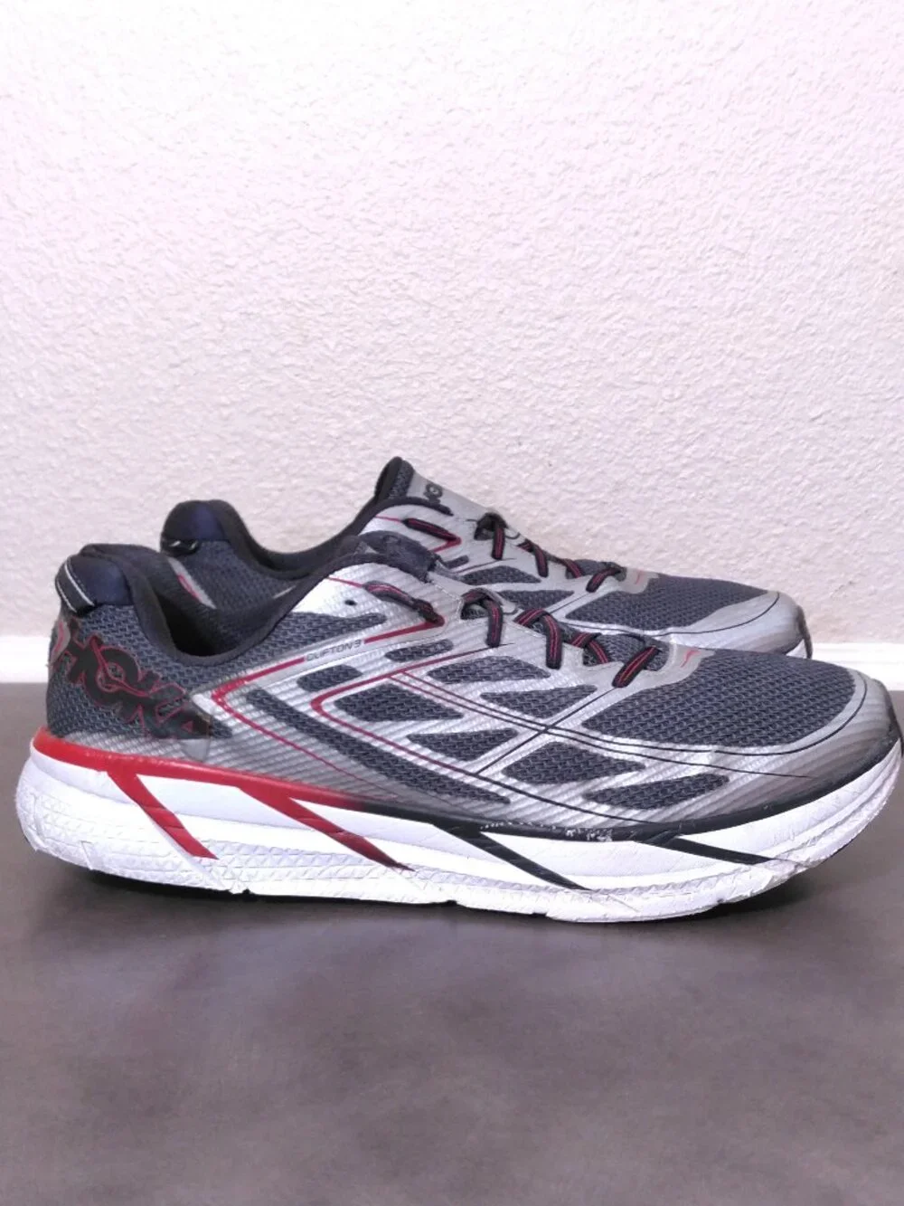 HOKA Clifton 3 Shoes Mens SIZE 14 Silver FORMULA ONE 1012046 SFON Running GYM